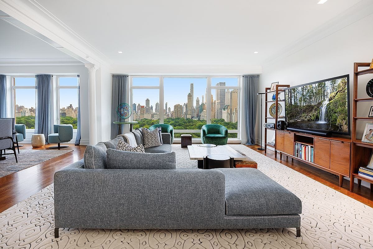 living room with floor-to-ceiling windows over Central Park