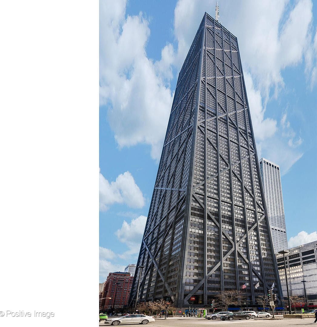 the Hancock’s iconic X-braced tower from the street