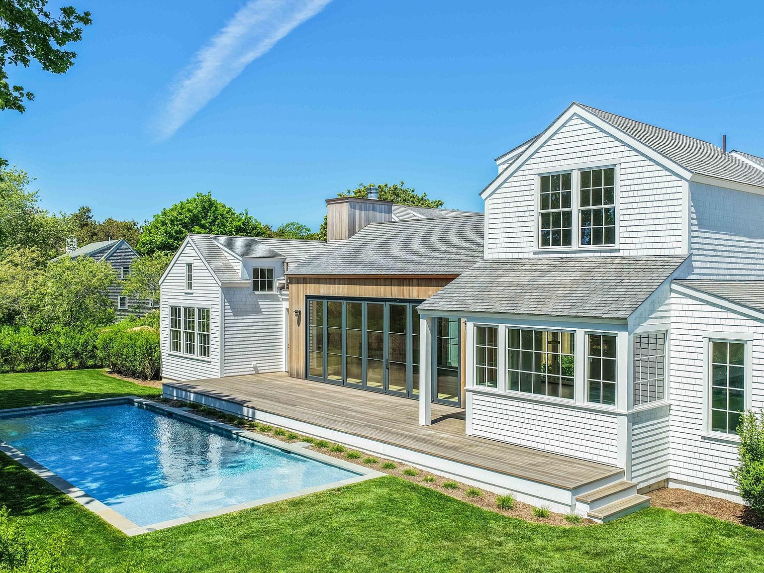 poolside rear elevation of the new Katama build
