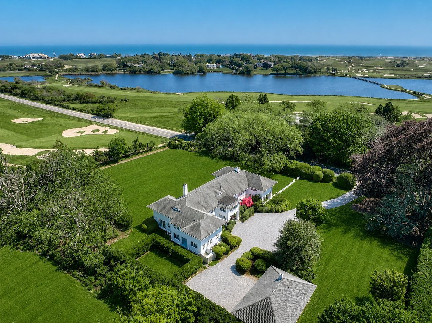 aerial estate view above Hook Pond and the Maidstone Club