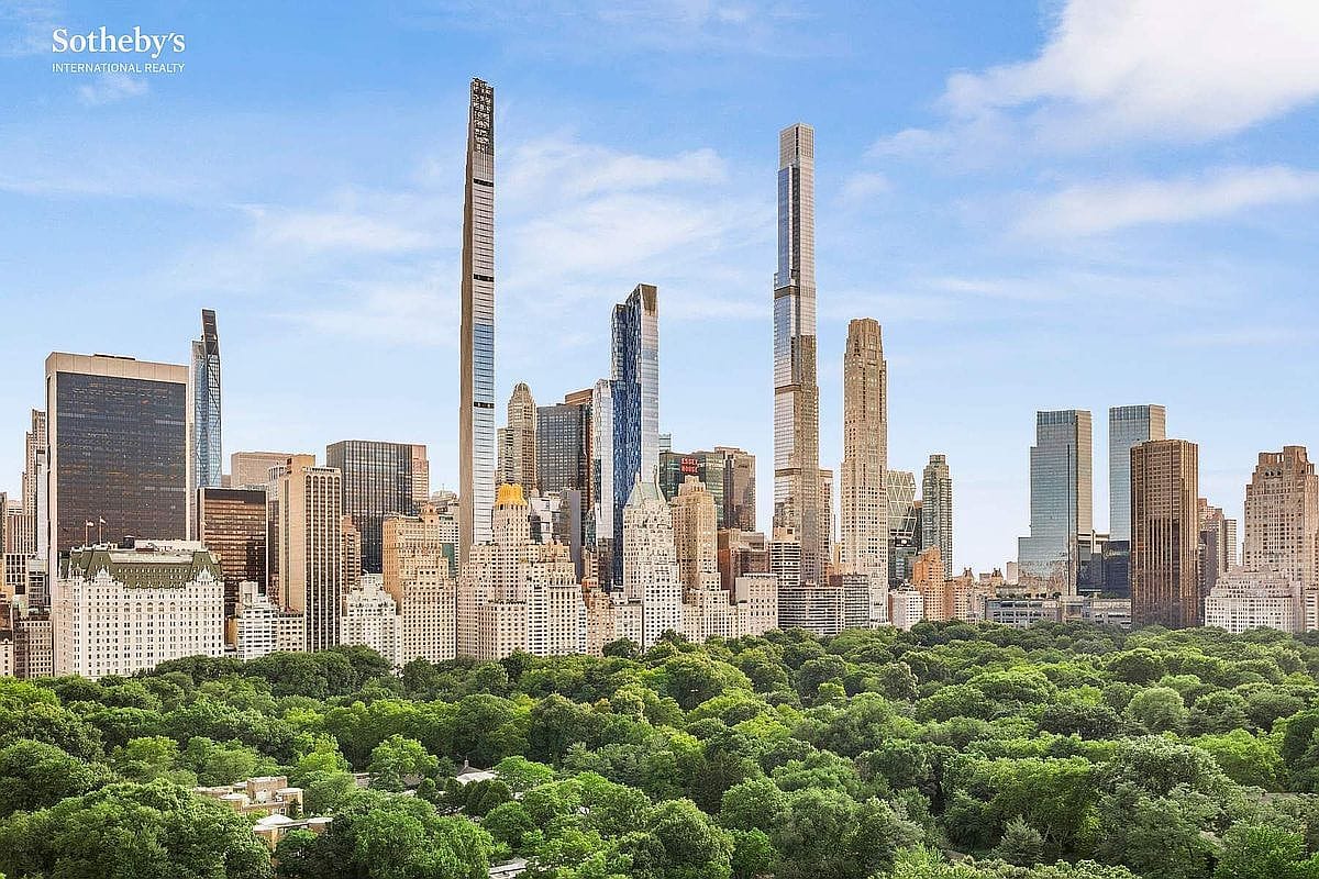 cinematic Central Park skyline and treetops from the penthouse